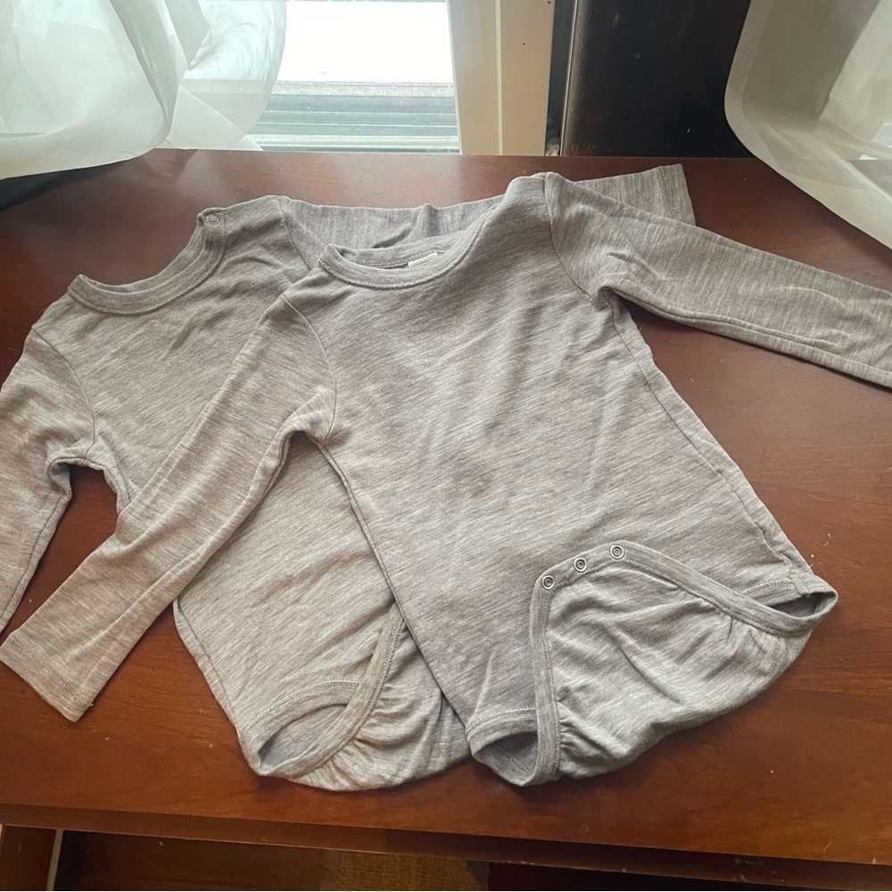 HM Tan Merino wool thermal long-sleeve bodysuits onesies 92cm / 2t